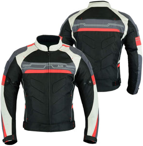 MOTORCYCLE ARMOURED HIGH PROTECTION CORDURA WATERPROOF JACKET BLACK/WHITE/RED ARMOUR CJ-9494 (XL)